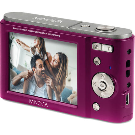 Minolta MND20 Cámara Digital Magenta 44MP 2.7K 16x Zoom 32GB