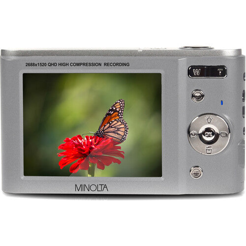 Minolta MND20 Cámara Digital Plata 44MP 2.7K QHD 32GB SDHC