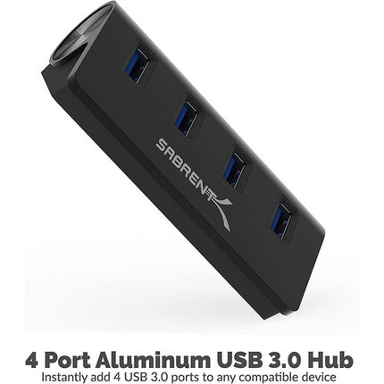 Sabrent Hub USB 3.0 4 Puertos Aluminio Negro 5 Gb/s Cable 30"