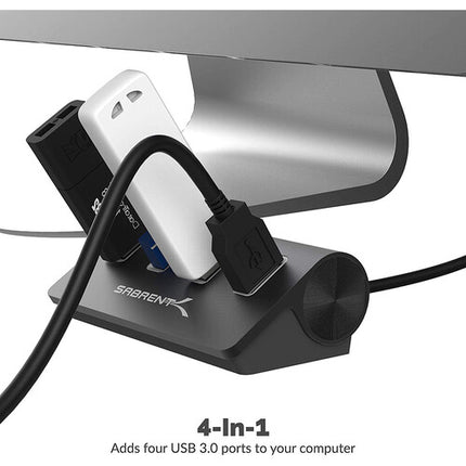 Sabrent Hub USB 3.0 4 Puertos Aluminio Negro 5 Gb/s Cable 30"