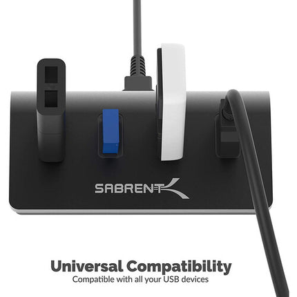 Sabrent Hub USB 3.0 4 Puertos Aluminio Negro 5 Gb/s Cable 30"