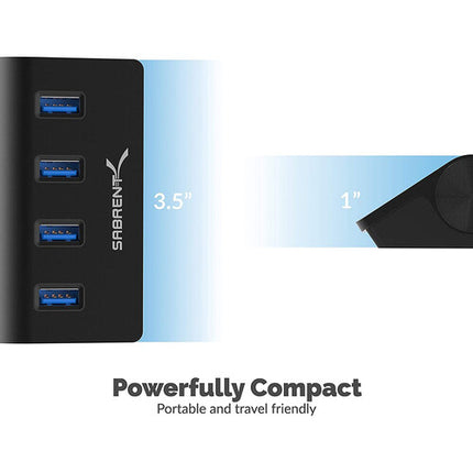 Sabrent Hub USB 3.0 4 Puertos Aluminio Negro 5 Gb/s Cable 30"