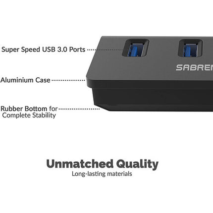 Sabrent Hub USB 3.0 4 Puertos Aluminio Negro 5 Gb/s Cable 30"