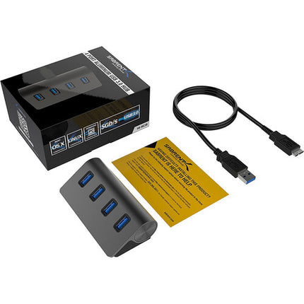 Sabrent Hub USB 3.0 4 Puertos Aluminio Negro 5 Gb/s Cable 30"