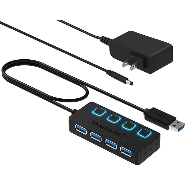 Sabrent Hub USB 3.0 de 4 Puertos con Interruptores y Adaptador AC 5V 2.5A