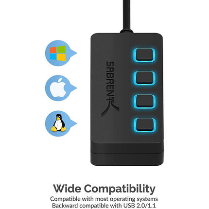 Sabrent Hub USB 3.0 de 4 Puertos con Interruptores y Adaptador AC 5V 2.5A
