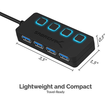 Sabrent Hub USB 3.0 de 4 Puertos con Interruptores y Adaptador AC 5V 2.5A