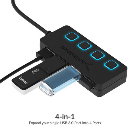 Sabrent Hub USB 3.0 de 4 Puertos con Interruptores y Transferencia 5 Gb/s