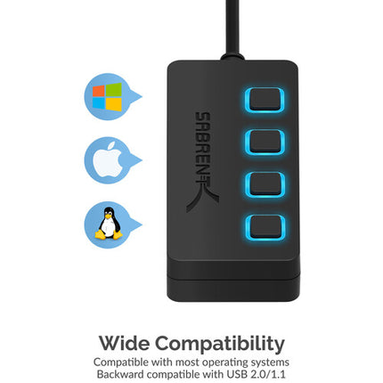 Sabrent Hub USB 3.0 de 4 Puertos con Interruptores y Transferencia 5 Gb/s