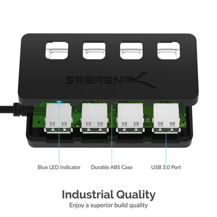 Sabrent Hub USB 3.0 de 4 Puertos con Interruptores y Transferencia 5 Gb/s