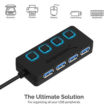 Sabrent Hub USB 3.0 de 4 Puertos con Interruptores y Transferencia 5 Gb/s