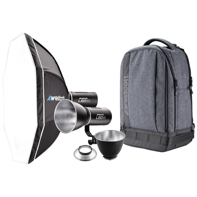Westcott L60-B Kit de Iluminación LED Bi-Color con 2 Luces y Backpack