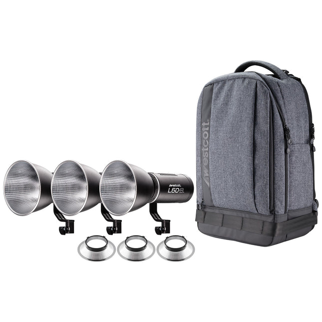 Westcott L60-B Kit de 3 Luces LED COB Bi-Color con Mochila y Reflectores 45°