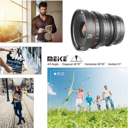 Meike 25mm T2.2 Lente Cinematográfica Manual para Canon RF Super35 con Estuche