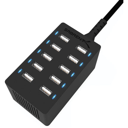 Sabrent estación de carga USB 10 puertos 12A 60W negro