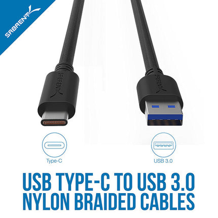 Cable Sabrent USB 3.0 Tipo C a Tipo A 1.8 m 3 Pack Negro