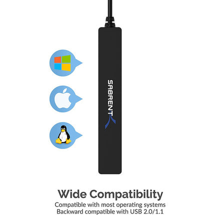 Sabrent Concentrador USB 2.0 4 Puertos Transferencia 480 Mb/s Cable 9.5"