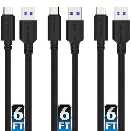 Cable Sabrent USB 3.0 Tipo C a Tipo A 1.8 m 3 Pack Negro