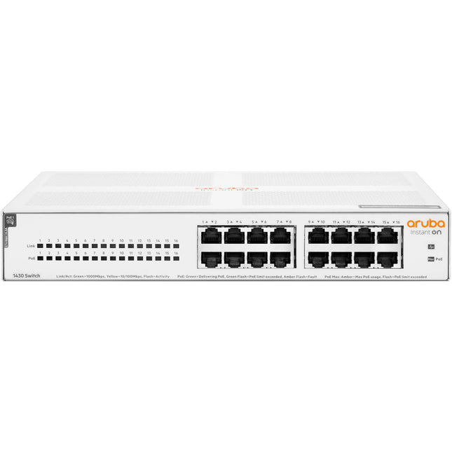 HPE Networking Instant On 1430 Switch Ethernet 16 Puertos 124W PoE 32Gbps Capacidad Rack montagem