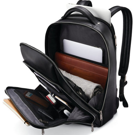 Samsonite Classic Leather Mochila Negra para Laptop 15.6 Pulgadas con Organizador y Bolsillos Mesh