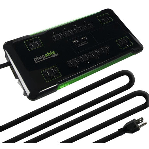 Plugable Regleta Eléctrica 12 Tomas 2 Puertos USB 25ft Cable