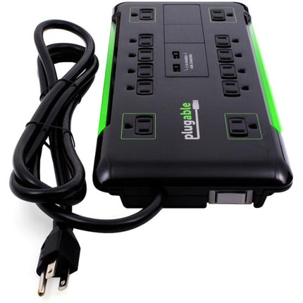 Regleta eléctrica Plugable 12 tomas con 2 puertos USB y protección contra picos