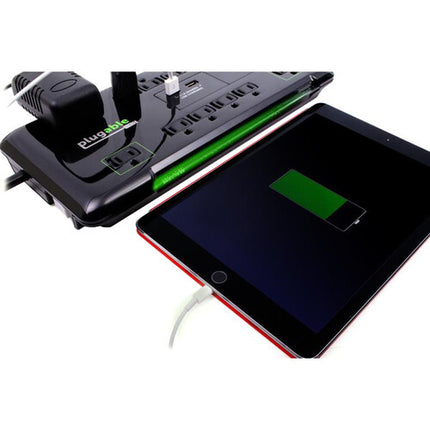 Regleta eléctrica Plugable 12 tomas con 2 puertos USB y protección contra picos