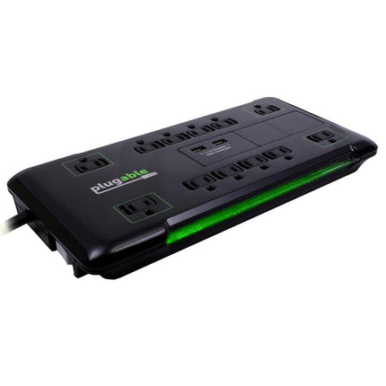 Regleta eléctrica Plugable 12 tomas con 2 puertos USB y protección contra picos
