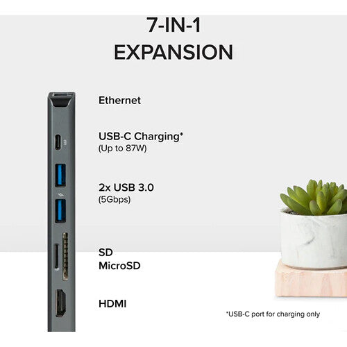 Plugable USB-C Estación de Acoplamiento 7 en 1 con Ethernet 4K 60Hz 87W Pass-Through