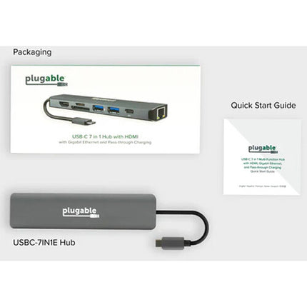 Plugable USB-C Estación de Acoplamiento 7 en 1 con Ethernet 4K 60Hz 87W Pass-Through