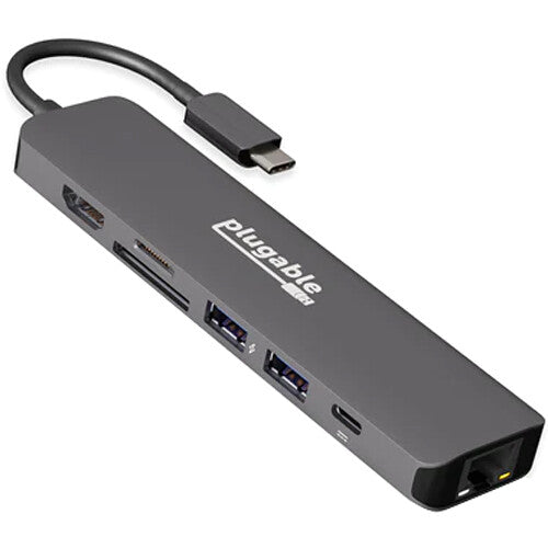 Plugable USB-C Estación de Acoplamiento 7 en 1 con Ethernet 4K 60Hz 87W Pass-Through