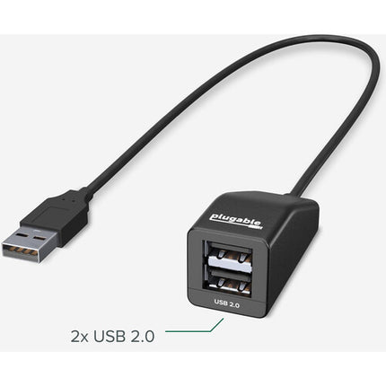 Plugable 2-Port USB-A 2.0 Splitter Divisor USB con cable integrado 30 cm