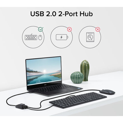 Plugable 2-Port USB-A 2.0 Splitter Divisor USB con cable integrado 30 cm
