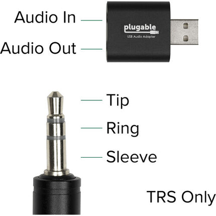 Plugable Adaptador de Audio USB-A con Entrada y Salida 3.5mm Aluminio