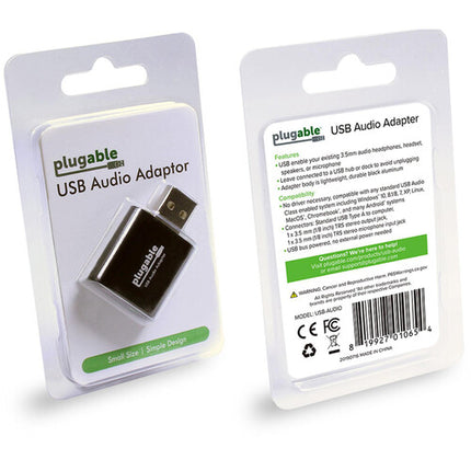 Plugable Adaptador de Audio USB-A con Entrada y Salida 3.5mm Aluminio