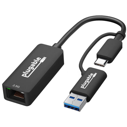 Adaptador Plugable USB A y C a Ethernet 2.5 Gigabit con conector RJ45