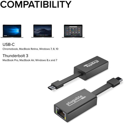 Adaptador Plugable USB-C a Ethernet Gigabit RJ45 Thunderbolt 3