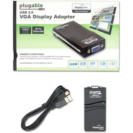 Adaptador VGA a USB-A 2.0 Plugable 1920x1080 60Hz portátil compacto
