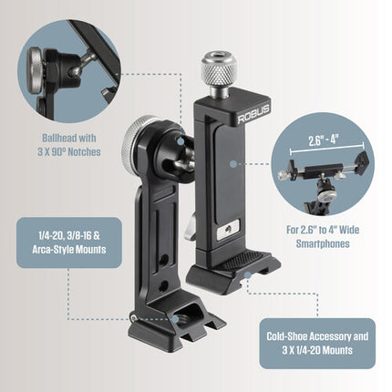 Robus SPCS-001 Adaptador y Soporte para Trípode Smartphone hasta 4 Pulgadas y 2 kg