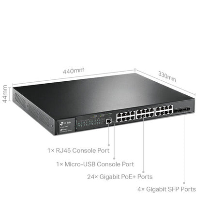 TP-Link JetStream TL-SG3428MP Switch Gestionado Gigabit 24 Puertos PoE+ 384W Rackmount