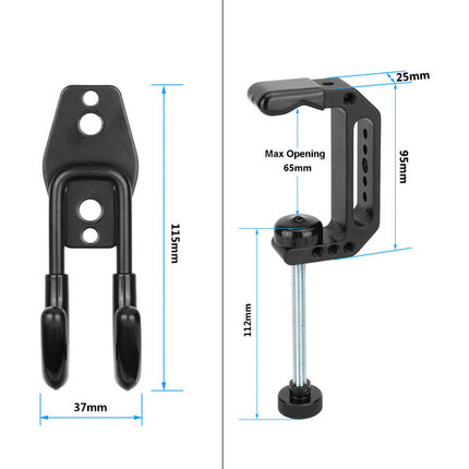 CAMVATE Gancho de Pared Pesado con C-Clamp 1/4"-20 y 3/8"-16 0.1 a 2.6" aluminio