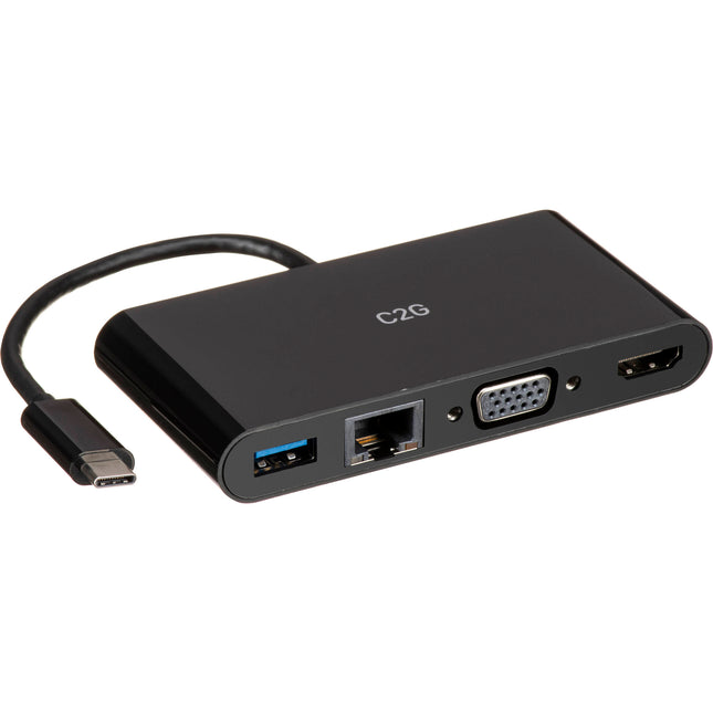 C2G Adaptador Multiport USB Type-C a HDMI 4K30Hz VGA USB 3.2 y RJ45 Negro