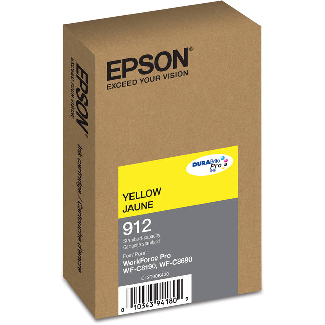 Cartucho de Tinta Amarilla Epson DURABrite Pro 912 Capacidad Estándar para Impresoras WorkForce Pro WF-C8190 WF-C8690