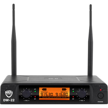 Nady DW-22 LTHM Sistema Micrófono Inalámbrico Digital 2 Headset 2 Lav 300 ft alcance UHF 900 MHz
