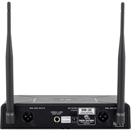 Nady DW-22 LTHM Sistema Micrófono Inalámbrico Digital 2 Headset 2 Lav 300 ft alcance UHF 900 MHz