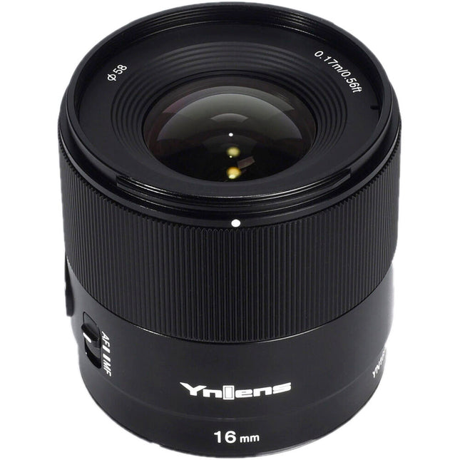 Yongnuo YN16mm f1.8S DA DSM Lente angular rápida APS-C Sony E con parasol y tapas