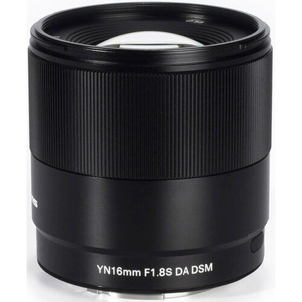 Yongnuo YN16mm f1.8S DA DSM Lente angular rápida APS-C Sony E con parasol y tapas