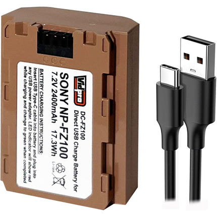 Batería de Litio Vidpro Sony NP-FZ100 2400mAh con Puerto USB-C y Cable 24"