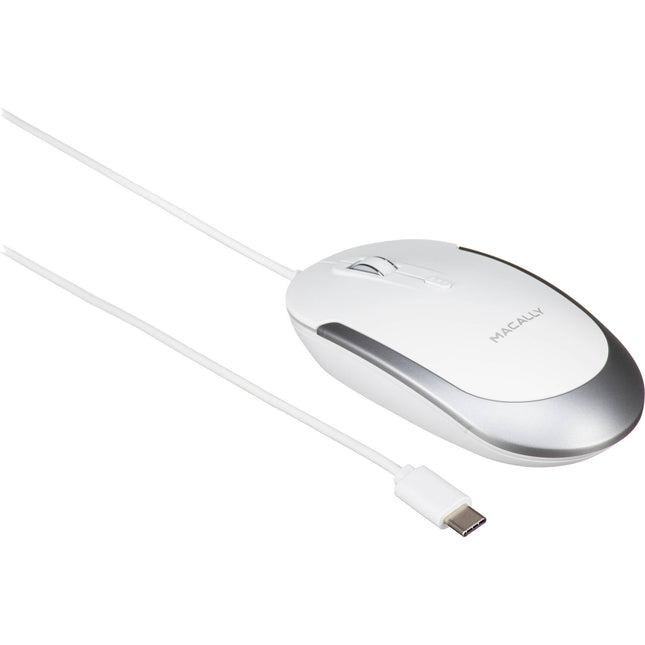 Macally Ratón Óptico USB Tipo-C 2400 dpi Clic Silencioso Ambidiestro Blanco Plata