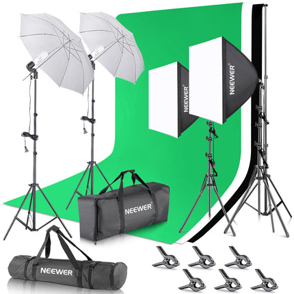 Neewer Kit de Iluminación 4 Luces con Soporte Fondo y Telas 7 Pies 24 x 24 Pulgadas